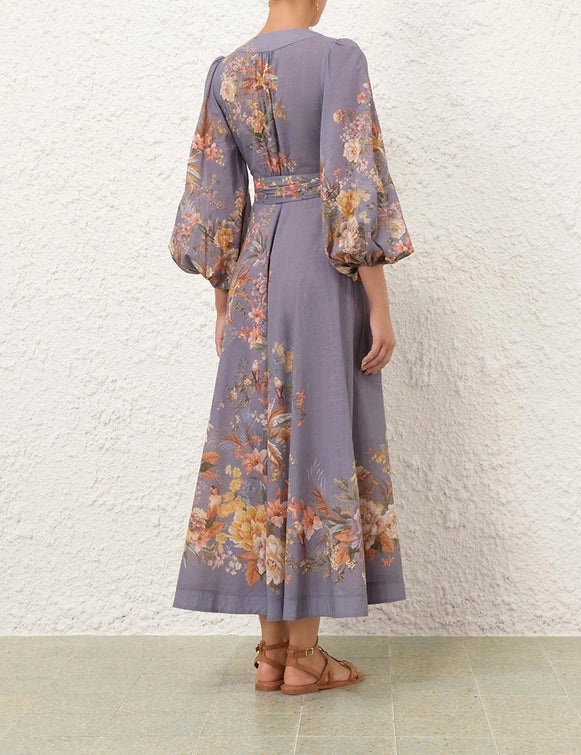 Tallow Wrap Midi Dress in Teal Multi Floral