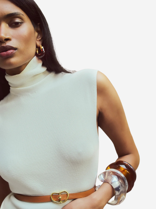 Lizzie Fortunato Ridge Cuff in Tortoise styled on the arm, demonstrating its snug fit and trendy editorial look.