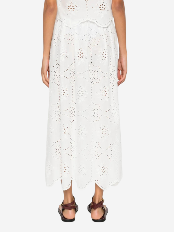 Broderie Midi Skirt in White
