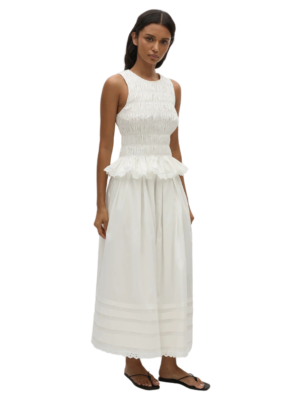 Ruth Skirt in White by FaithFull - back view demonstrating the tiered design and comfortable fit.