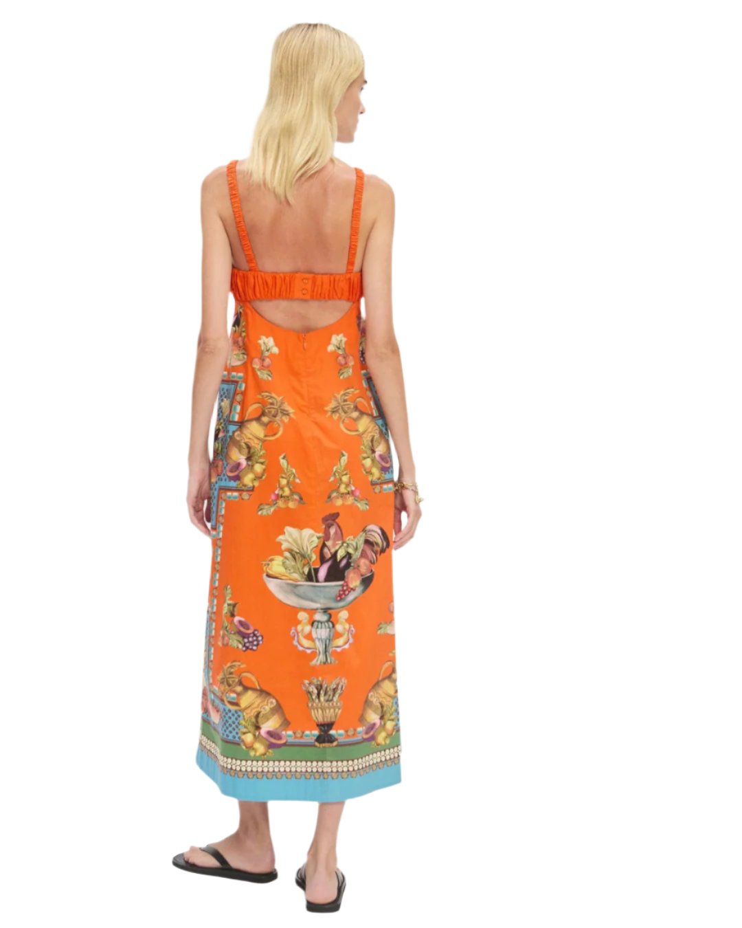 Close-up of Rocco Midi Dress in Multi, featuring organic cotton fabric and beautiful color patterns