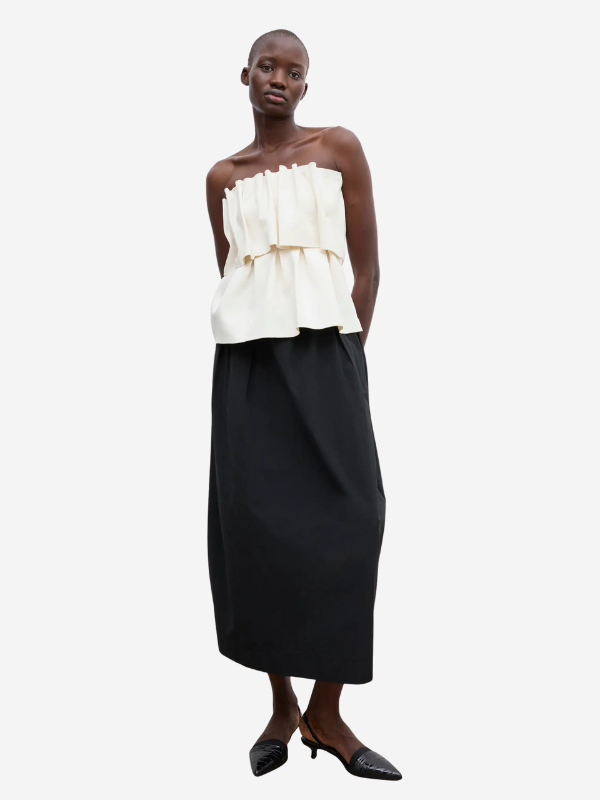 Front view of the Sculpted Tube Top in White by House of Dagmar, featuring a unique sculptural style and comfortable fit.