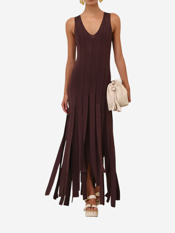 Chocolate Luna Fringe Midi Dress – ZOË