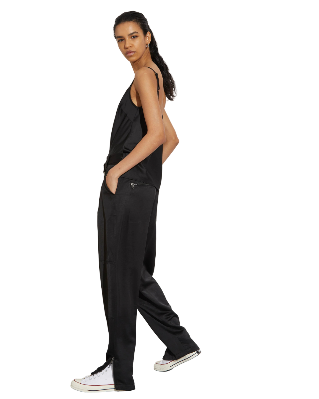 Elliot Cami in Black - Elegant detailing with a focus on the adjustable straps and chic design for casual wear.