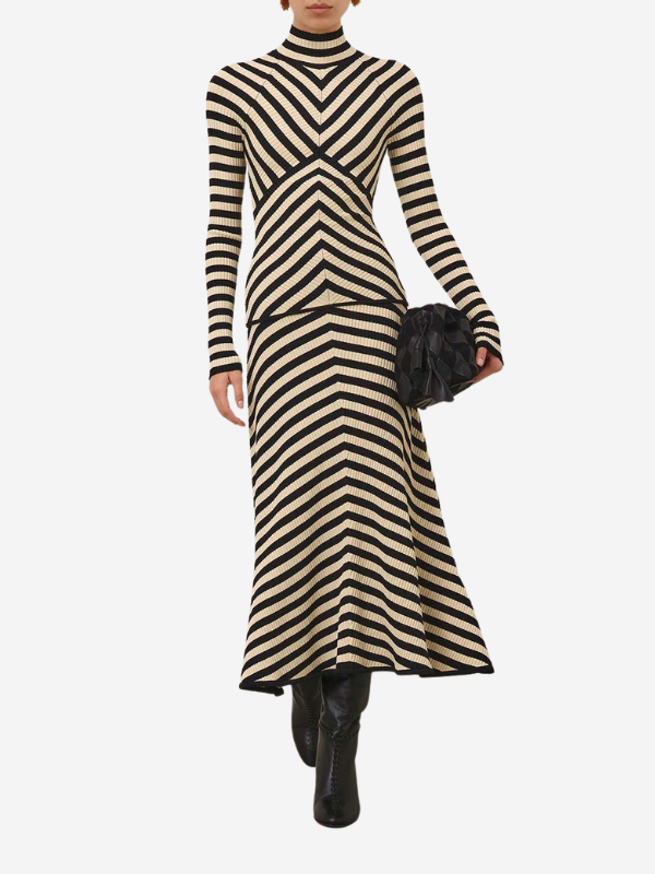 ZIMMERMANN Valiant Deco Stripe Midi Skirt | Black/Cream