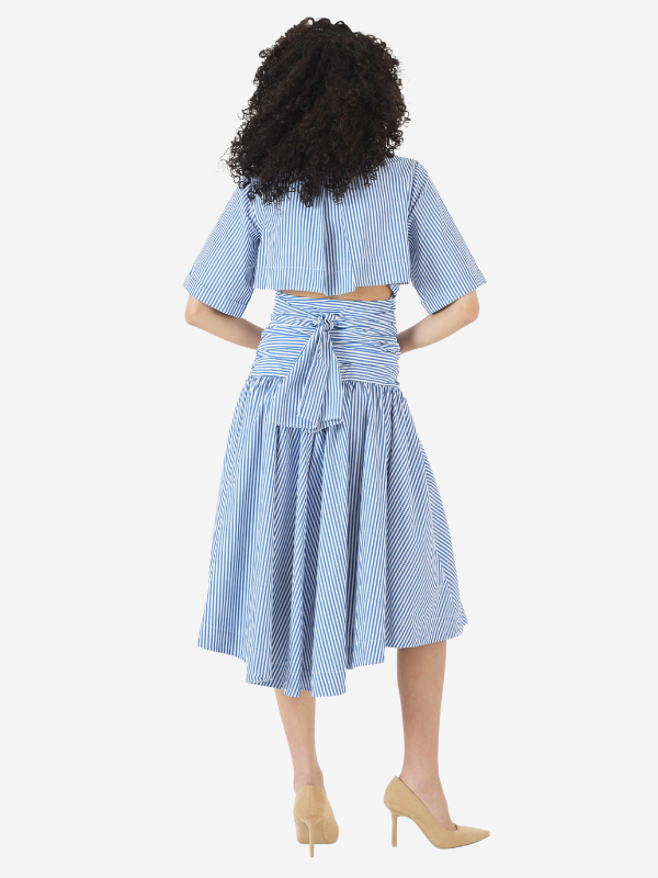 Tie Shirt Dress in Blue Stripe