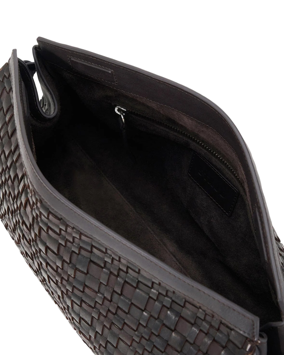 Versatile Maude Soft Clutch in Espresso Woven, perfect woven leather clutch for both casual and formal occasions.