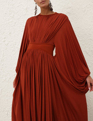 Illuminate Batwing Maxi Dress in Rust