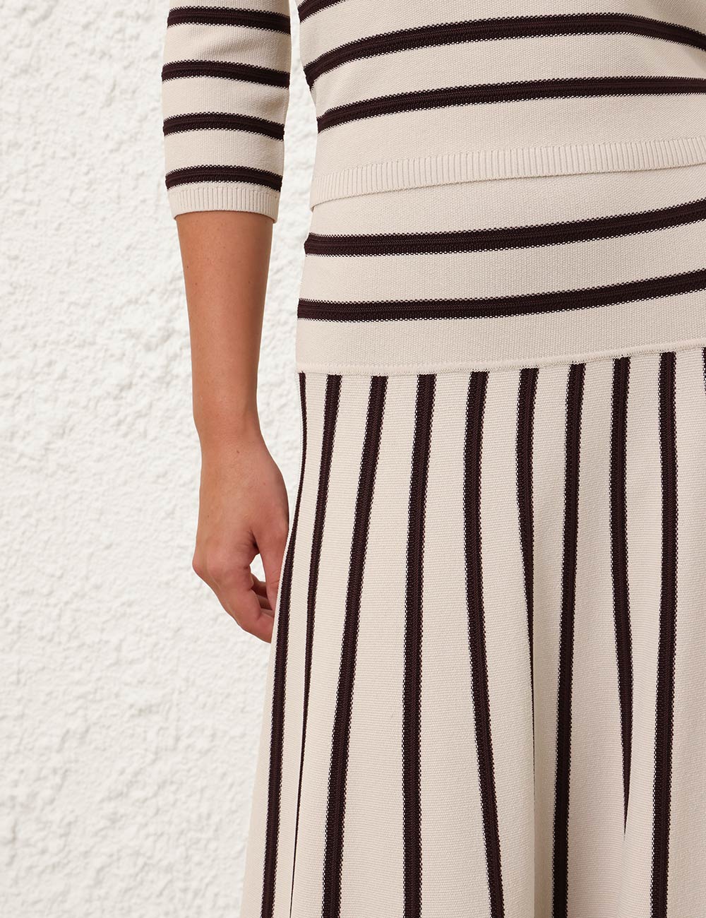 Illuminate Stripe Midi Skirt in Cream/Chocolate