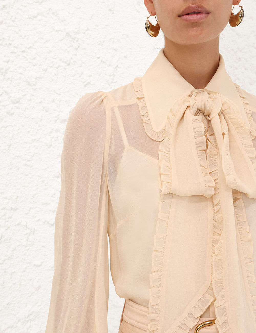 Georgette Bow Shirt in Macadamia