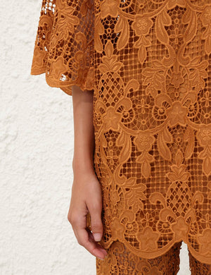 The Coco Lace Tunic Top in Biscuit