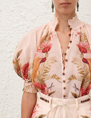 Ascension Billow Blouse in Cream Palm Floral