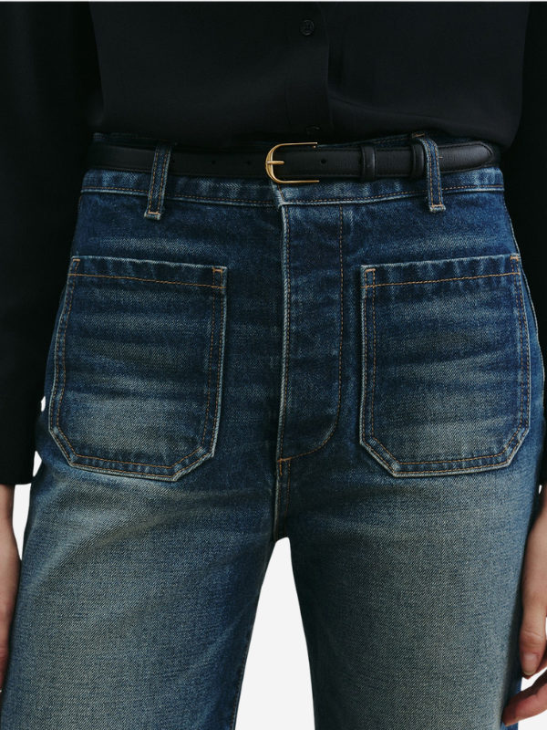 Model wearing the Florence Jean in Simon Wash by Nili Lotan, perfect for casual and stylish outfits.