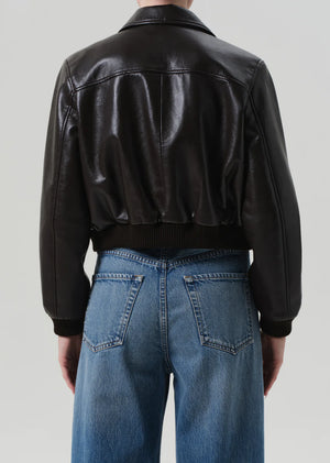 Back view of the Lola Leather Bomber in Brown, showcasing its structured fit and elegant design.