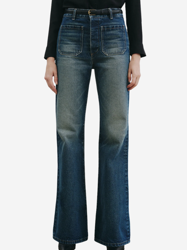 Side view of Florence Jean in Simon Wash, highlighting its fitted design through the waist and hips.