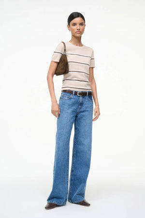 Back view of Staud's Easy Cashmere Tee in Whisper Stripe, highlighting the sleek and simple design.