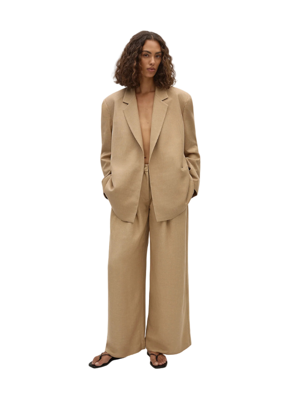 FaithFull Felix Blazer in Sahara - Showcasing a classic tailored look with side pockets and a long sleeve design.