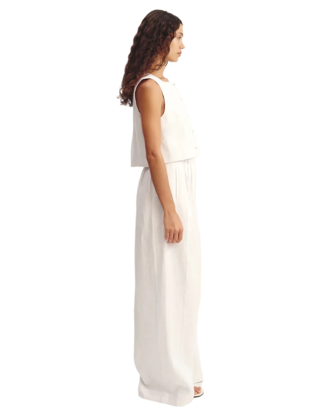 Close-up of the fabric of the Rio Top in White, showcasing the soft 100% linen material of this white crop top.