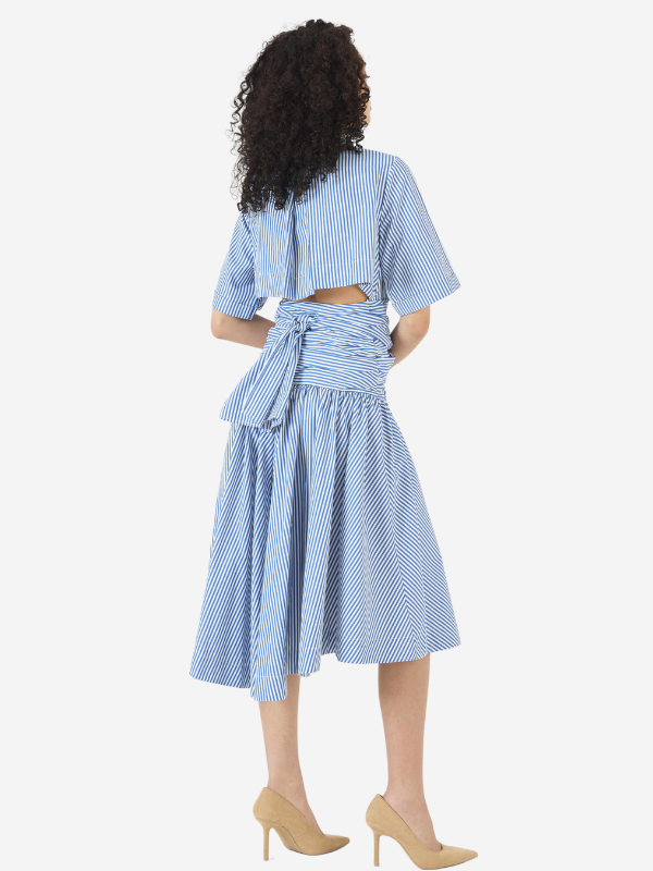 Tie Shirt Dress in Blue Stripe