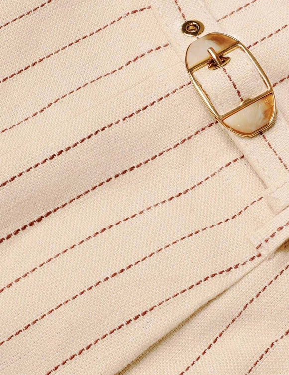 Flat lay of the Rebellion Pinstripe Wide Pant in Cream Stripe by Zimmermann, displaying the overall chic design and color.