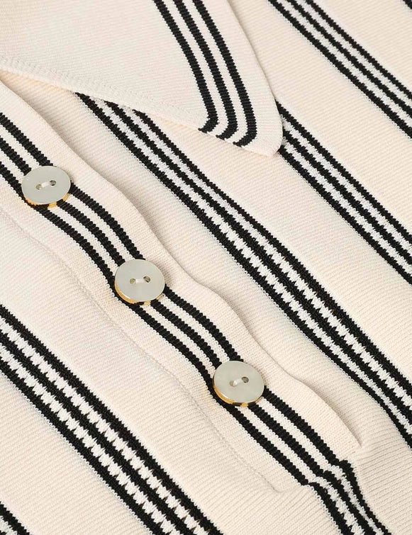 Flat lay of the Rebellion Striped Polo in Cream Stripe, styled with complementary accessories.