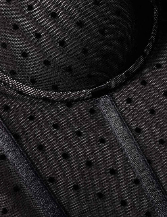 Back view of the Dot Bodysuit in Black displaying the invisible center back zip and elegant design.