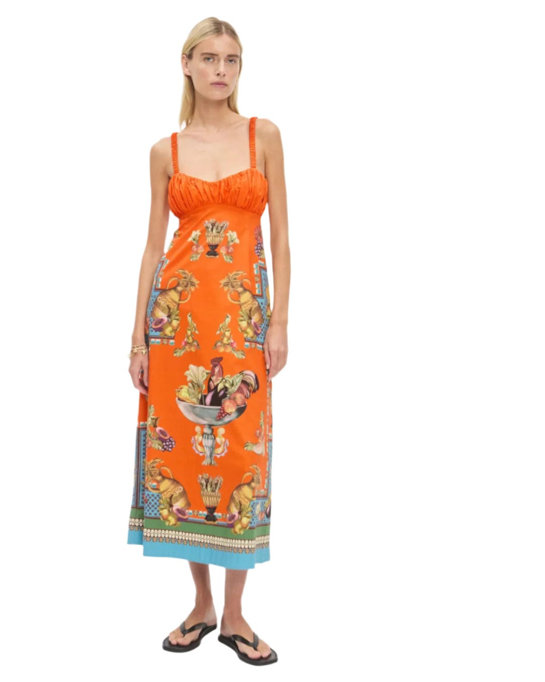 Side view of the Rocco Midi Dress in Multi highlighting the straps and flowy design of this stylish multi midi dress