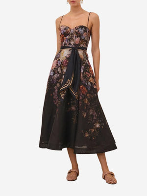 ZIMMERMANN Valiant Corset Picnic Dress | Black Floral