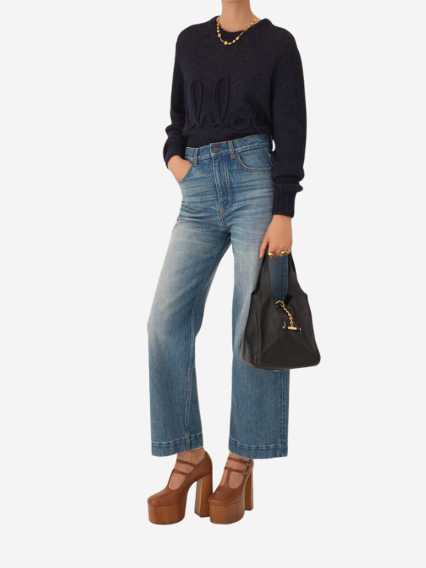 Stylish Chloé Small Balloon Bag in Black with a rounded silhouette and equestrian-inspired gold-tone toggle clasp.