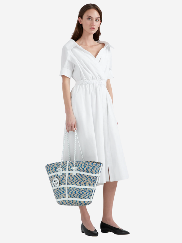 Model wearing Lydia Dress in Optic White, highlighting the elegant fit and breezy fabric perfect for any casual occasion.