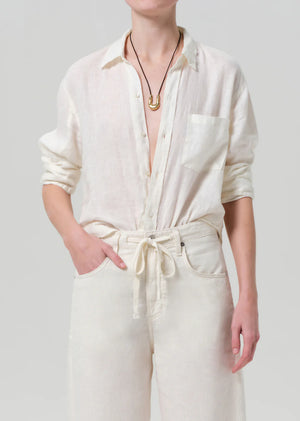 Kayla Shrunken Linen Shirt in Vanilla