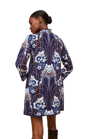 The stylish back view of the Vicky Jacket in Fontaine Navy from Cara Cara, highlighting the luxurious fabric and contemporary design.