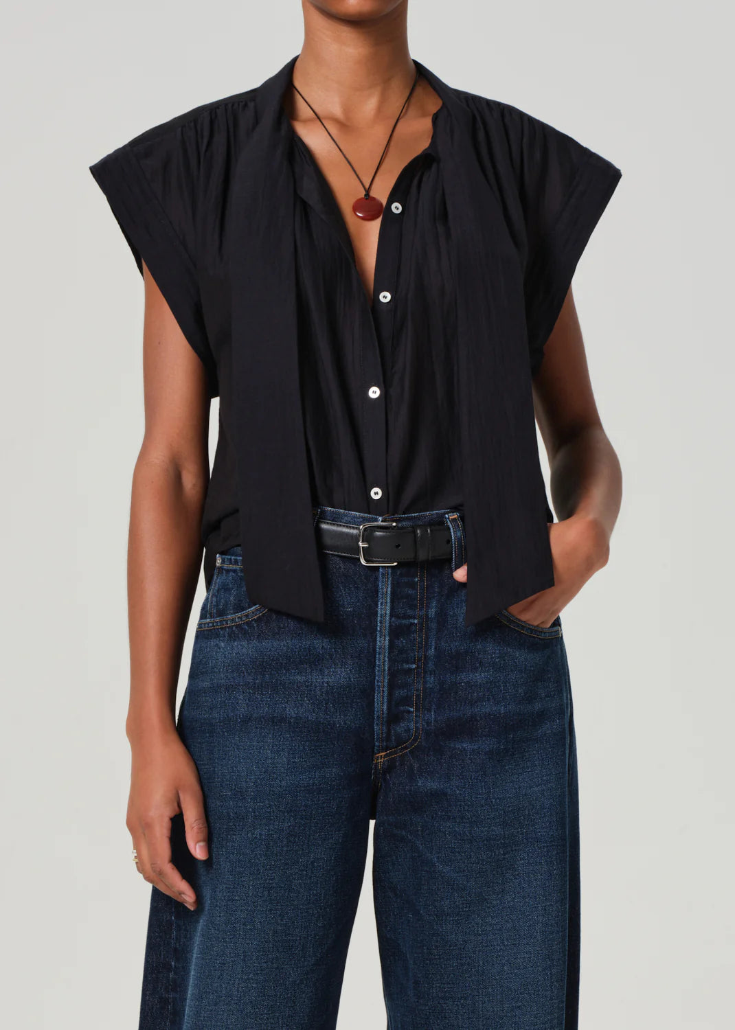 Penny Blouse with Tie Neck in Black