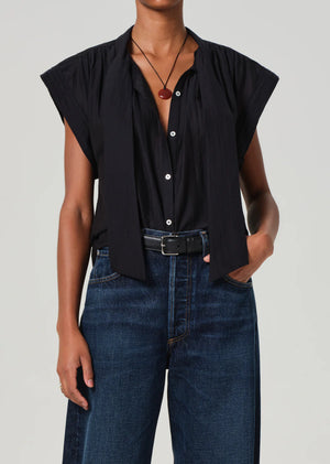 Penny Blouse with Tie Neck in Black