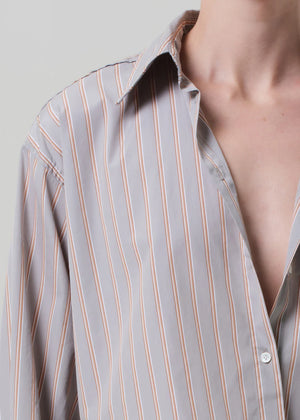 Back view of the Ana Shirt in Noble Stripe, emphasizing its stylish cropped design and breathable cotton.
