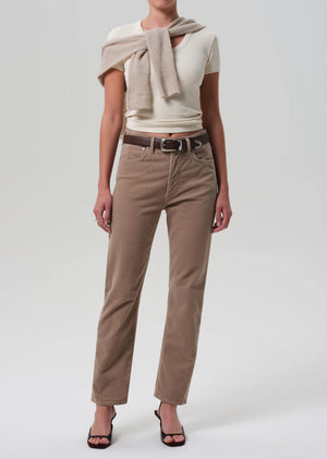 Close-up of Citizens of Humanity Maude Tee in Pashmina, highlighting the ribbed cotton texture and short sleeves.