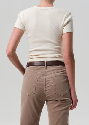 Model wearing the Citizens of Humanity Maude Tee in Pashmina with tailored trousers.
