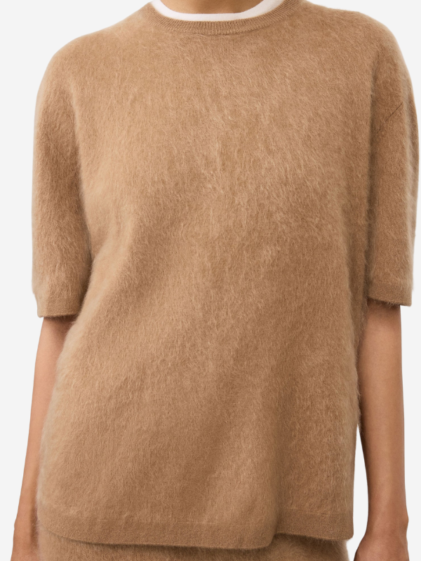 Flat lay of the Maren Sweater in Toffee, emphasizing the ribbed trims and overall cozy design.