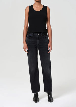 Close-up of the Valen Jean in Hitch, showcasing the organic cotton fabric and detailed stitching.