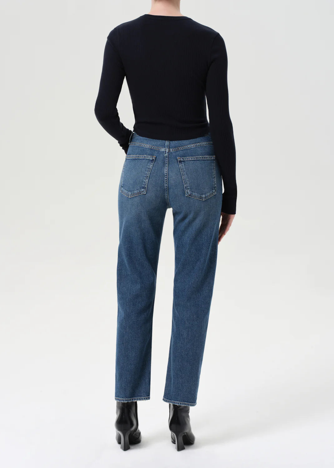 Back view of the 90's Pinch Waist Crop in Overcast, emphasizing the cropped inseam and sleek fit.