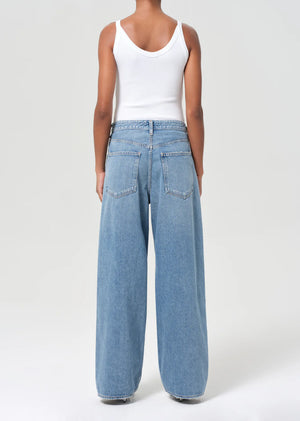 Back view of Agolde Vana Fold Jean in Mantra, emphasizing the roomy leg and low-slung fit