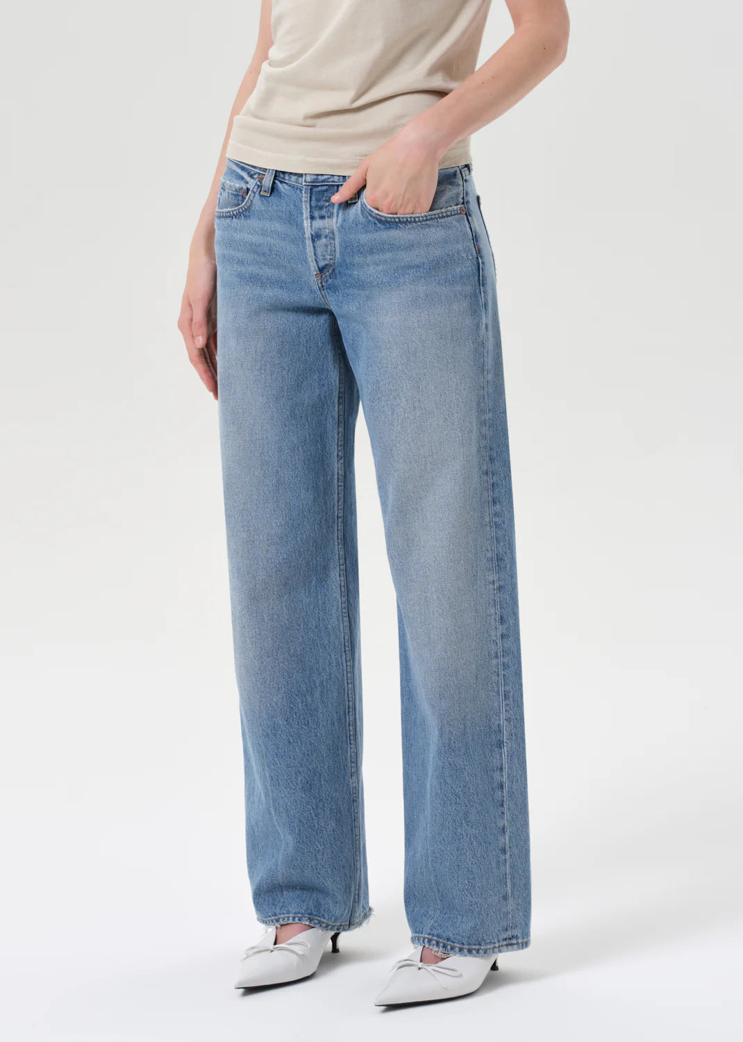 Back view of the Low Rise Loose Jeans in Vault by Agolde, highlighting the relaxed fit and lived-in look.