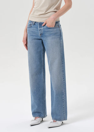 Back view of the Low Rise Loose Jeans in Vault by Agolde, highlighting the relaxed fit and lived-in look.