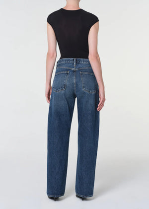 Back view of Agolde Arc Jean 32" in Shortwave, emphasizing the relaxed fit and subtle fading.