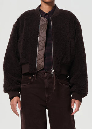 Iona Skye Jacket in Chocolate styled with denim for a chic layered look.
