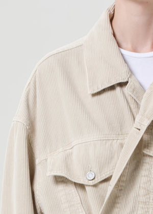 The versatile Reworked Wayne Jacket in Rice Grass by Agolde, made in the USA, perfect for pairing with various outfits.