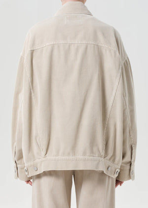 Full view of Agolde's Reworked Wayne Jacket in Rice Grass, designed for effortless layering and comfort.