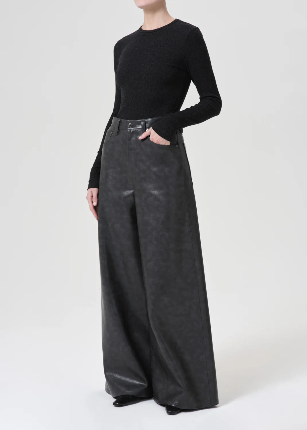 Close-up view of Delphi Slim Tee in Katniss - a fitted long sleeve crewneck with midweight fabric, perfect for layering.