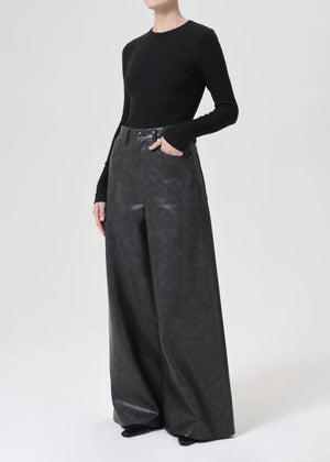 Close-up view of Delphi Slim Tee in Katniss - a fitted long sleeve crewneck with midweight fabric, perfect for layering.