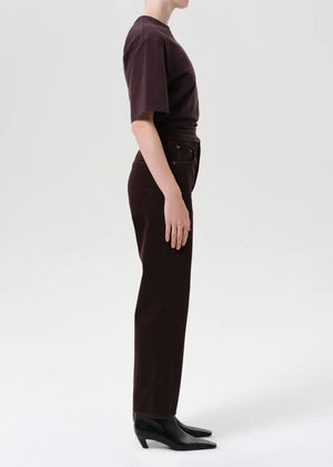 The Ren Jen in Sloe Berry, featuring a button fly and high-rise design, perfect for a polished outfit.